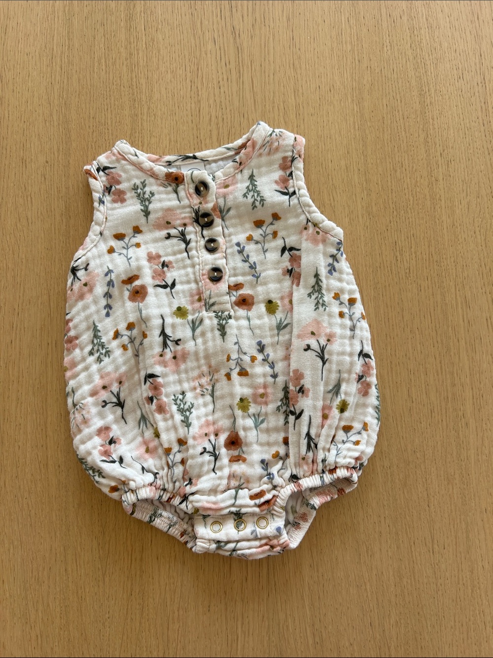 Lou Lou & Company Floral Muslin Baby Romper - Pink, Green & Brown